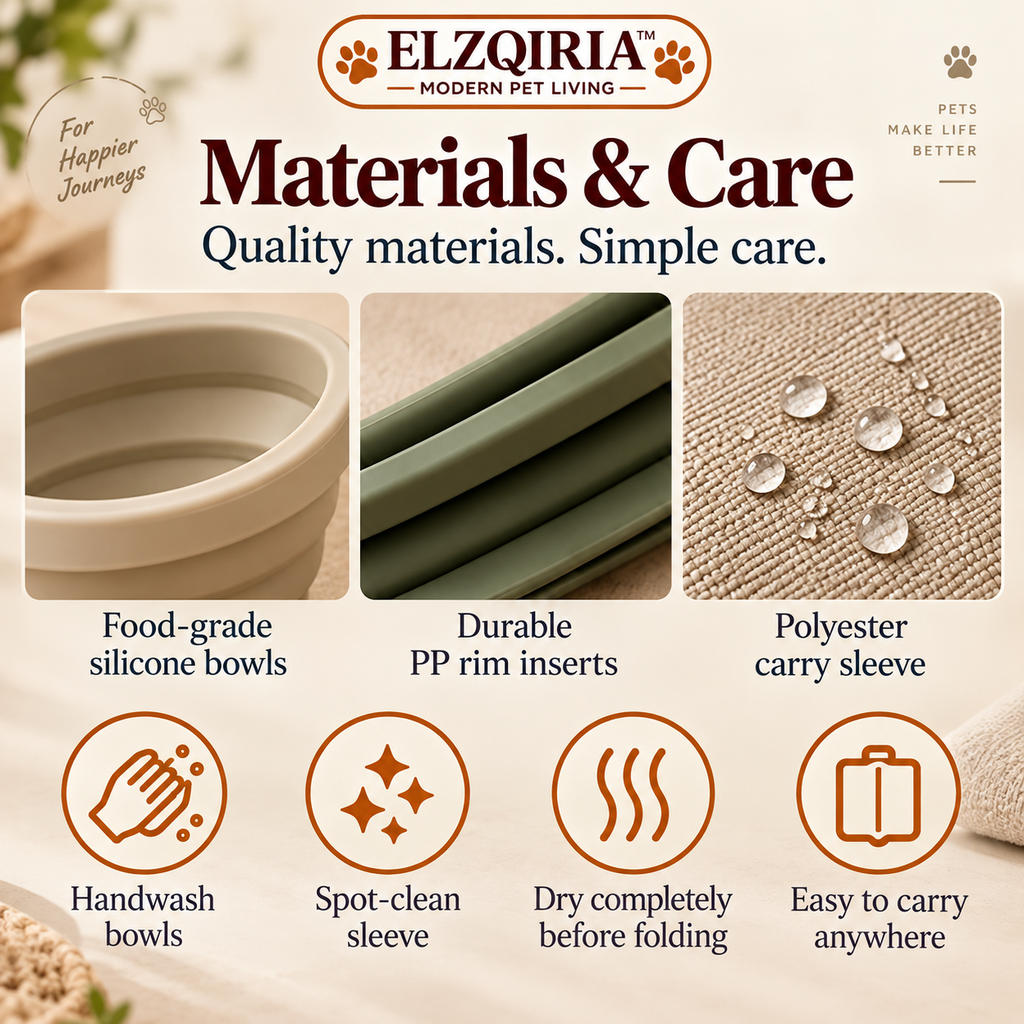 ELZQIRIA™ Foldaway Collapsible Dog Travel Bowl Set – Portable Silicone Food & Water Bowls with Carry Sleeve