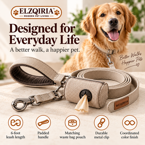 ELZQIRIA™ City Walk Dog Leash & Waste Bag Pouch Set – 6-Foot Everyday Walking Lead with Matching Carry Pouch