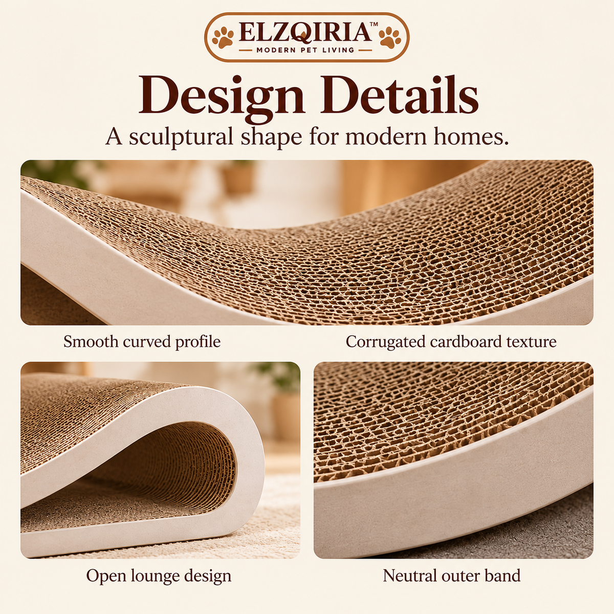 ELZQIRIA™ Curve Cat Scratcher Lounge – Sculptural Corrugated Cardboard Scratching Bed for Indoor Cats