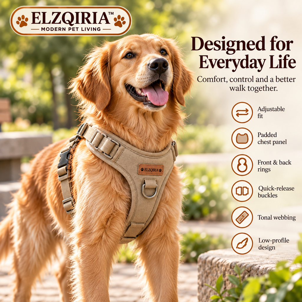 ELZQIRIA™ Form Adjustable Dog Harness – Padded Everyday Walking Vest with Front & Back Leash Attachments