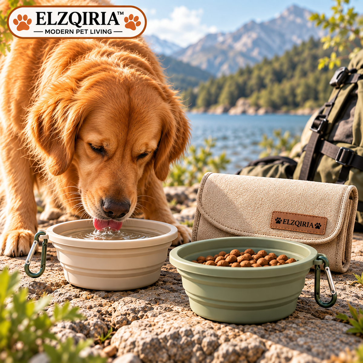 ELZQIRIA™ Foldaway Collapsible Dog Travel Bowl Set – Portable Silicone Food & Water Bowls with Carry Sleeve
