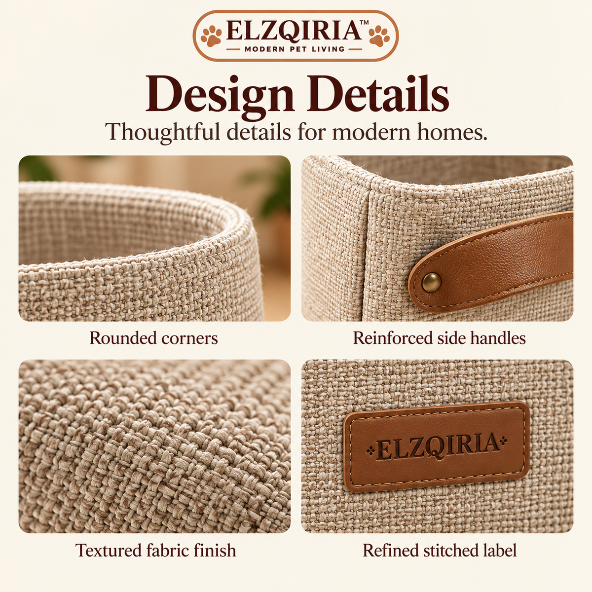 ELZQIRIA™ Atelier Pet Toy Storage Basket – Modern Fabric Organizer Bin with Handles for Dog & Cat Accessories