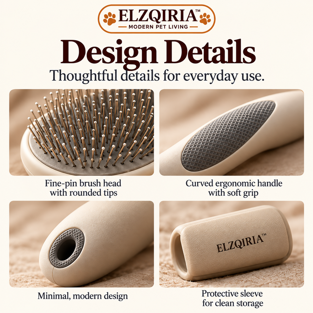 ELZQIRIA™ Contour Pet Grooming Brush – Ergonomic Slicker Brush with Soft-Grip Handle for Dogs & Cats