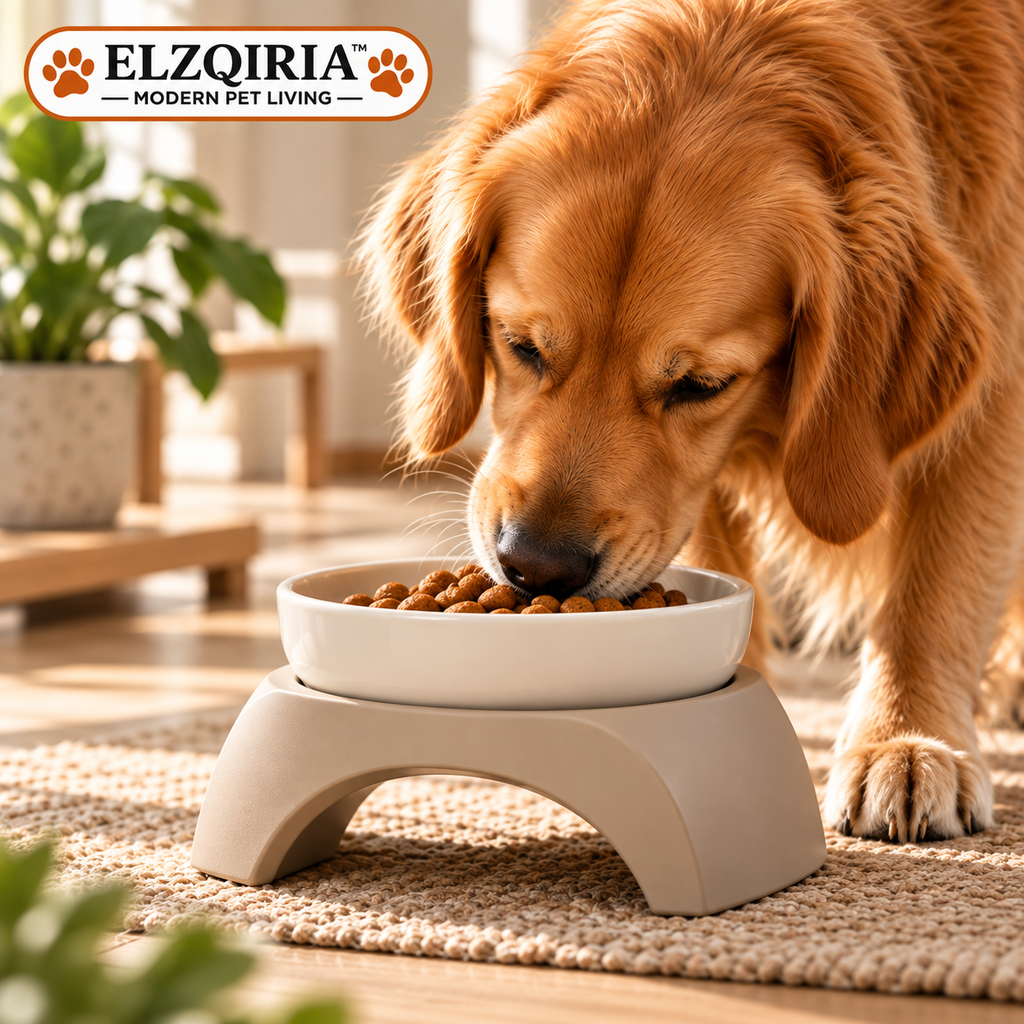 ELZQIRIA™ Arc Ceramic Elevated Pet Bowl – Modern Raised Food & Water Dish with Removable Stand for Cats & Small Dogs