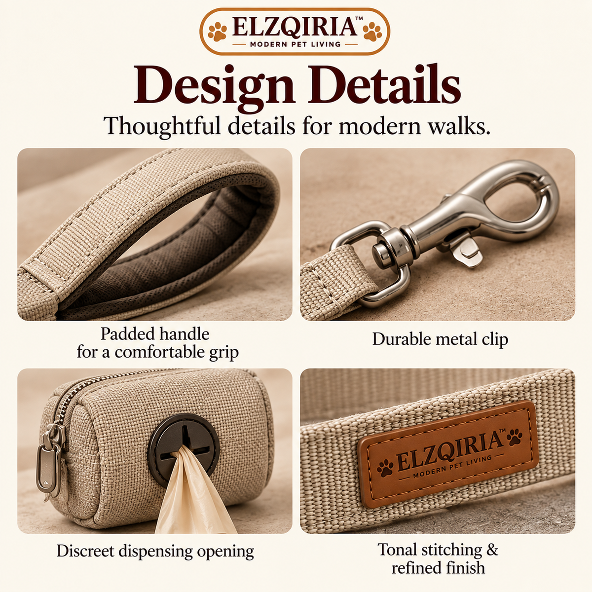 ELZQIRIA™ City Walk Dog Leash & Waste Bag Pouch Set – 6-Foot Everyday Walking Lead with Matching Carry Pouch