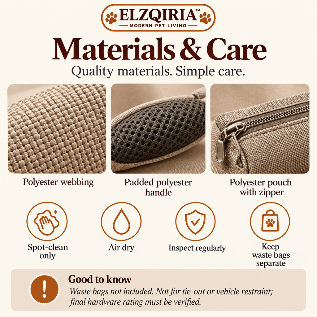 ELZQIRIA™ City Walk Dog Leash & Waste Bag Pouch Set – 6-Foot Everyday Walking Lead with Matching Carry Pouch