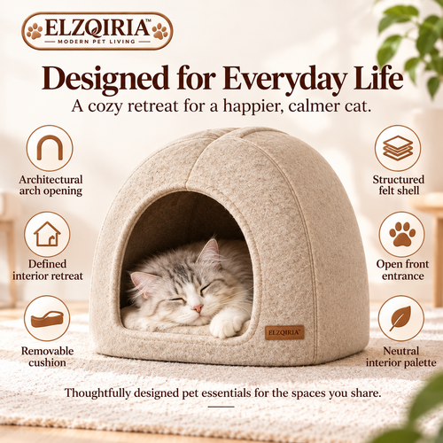 ELZQIRIA™ Arch Felt Cat Hideaway – Modern Indoor Cat Cave with Removable Soft Cushion