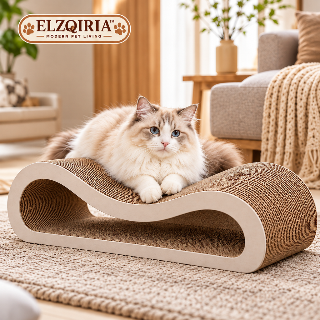 ELZQIRIA™ Curve Cat Scratcher Lounge – Sculptural Corrugated Cardboard Scratching Bed for Indoor Cats