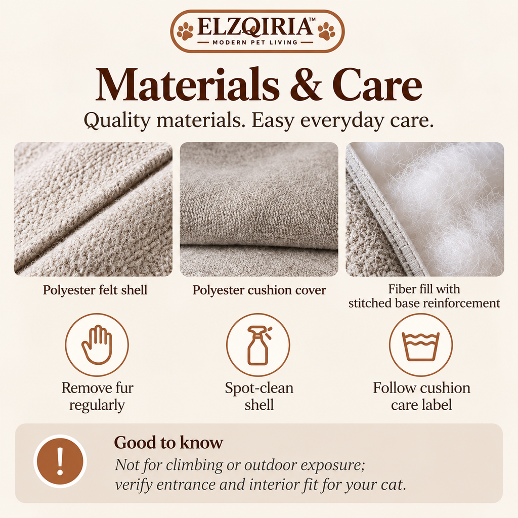 ELZQIRIA™ Arch Felt Cat Hideaway – Modern Indoor Cat Cave with Removable Soft Cushion