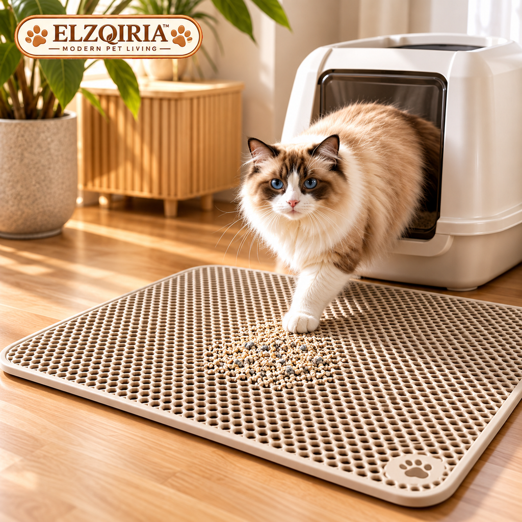 ELZQIRIA™ Grid Cat Litter Trapping Mat, Double-Layer Cat Litter Box Mat with Textured Top Surface and Easy-Empty Design for Indoor Litter Areas