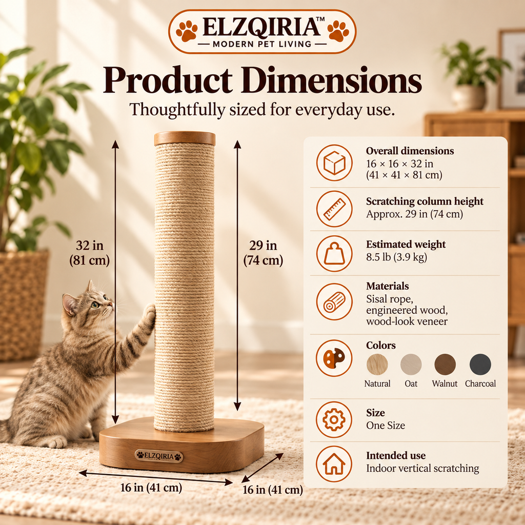 ELZQIRIA™ Luma Vertical Cat Scratching Post, Modern Sisal Cat Scratcher with Sculptural Wood-Look Base and Tall Stretching Surface for Indoor Cats
