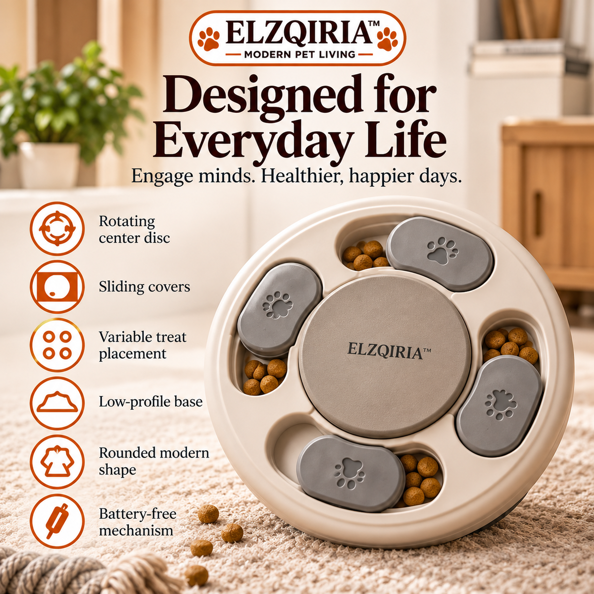 ELZQIRIA™ Orbit Interactive Dog Treat Puzzle – Sliding Food Enrichment Toy with Rotating Compartments