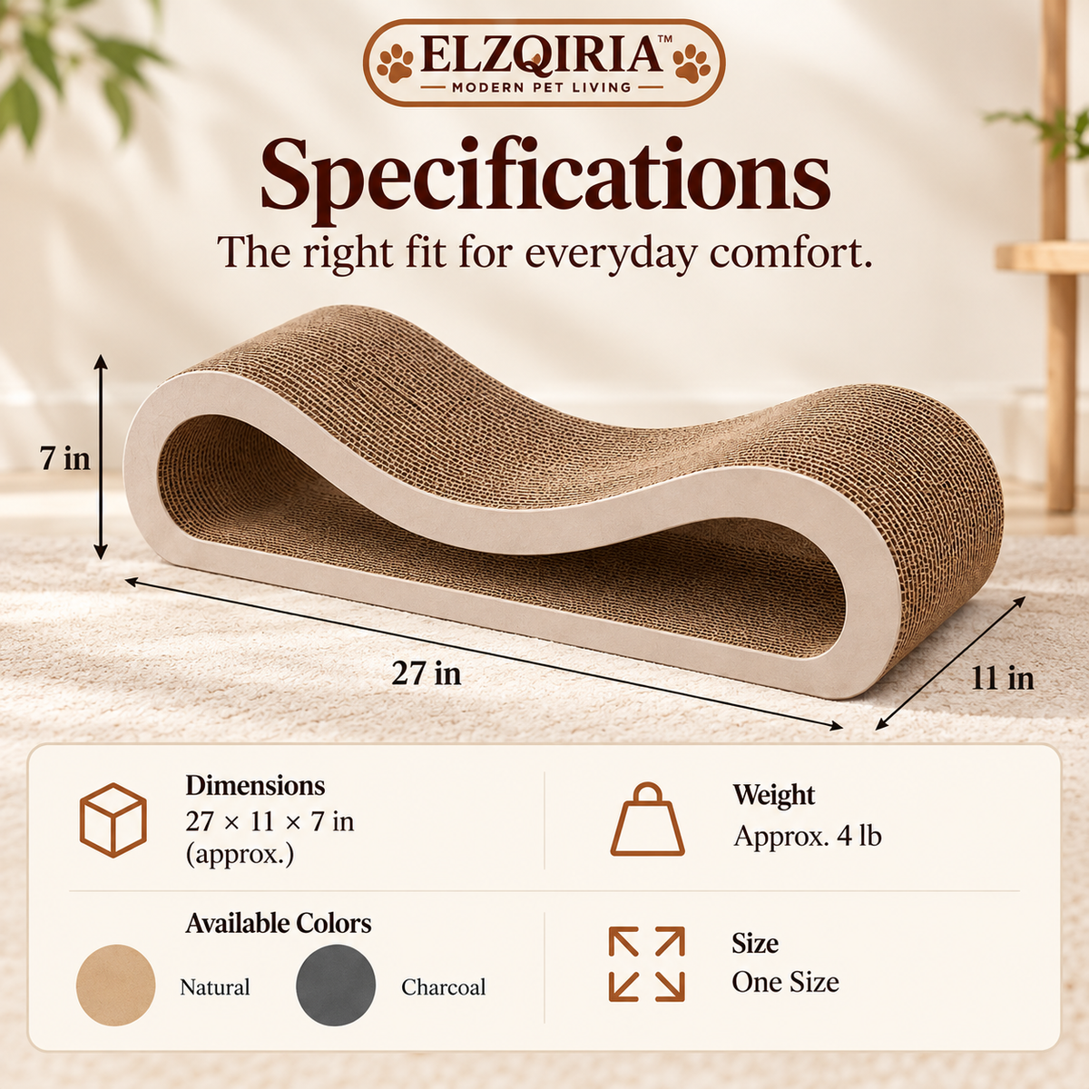 ELZQIRIA™ Curve Cat Scratcher Lounge – Sculptural Corrugated Cardboard Scratching Bed for Indoor Cats