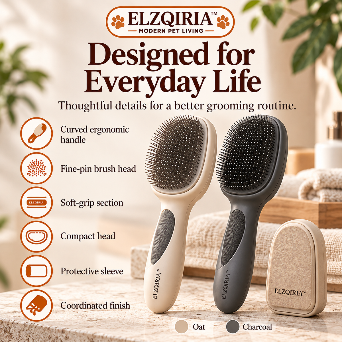 ELZQIRIA™ Contour Pet Grooming Brush – Ergonomic Slicker Brush with Soft-Grip Handle for Dogs & Cats