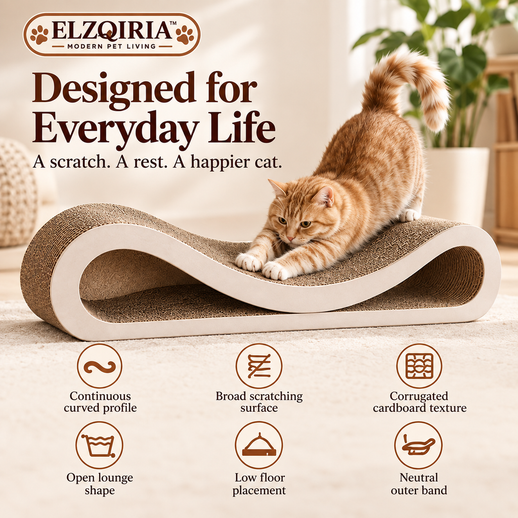 ELZQIRIA™ Curve Cat Scratcher Lounge – Sculptural Corrugated Cardboard Scratching Bed for Indoor Cats