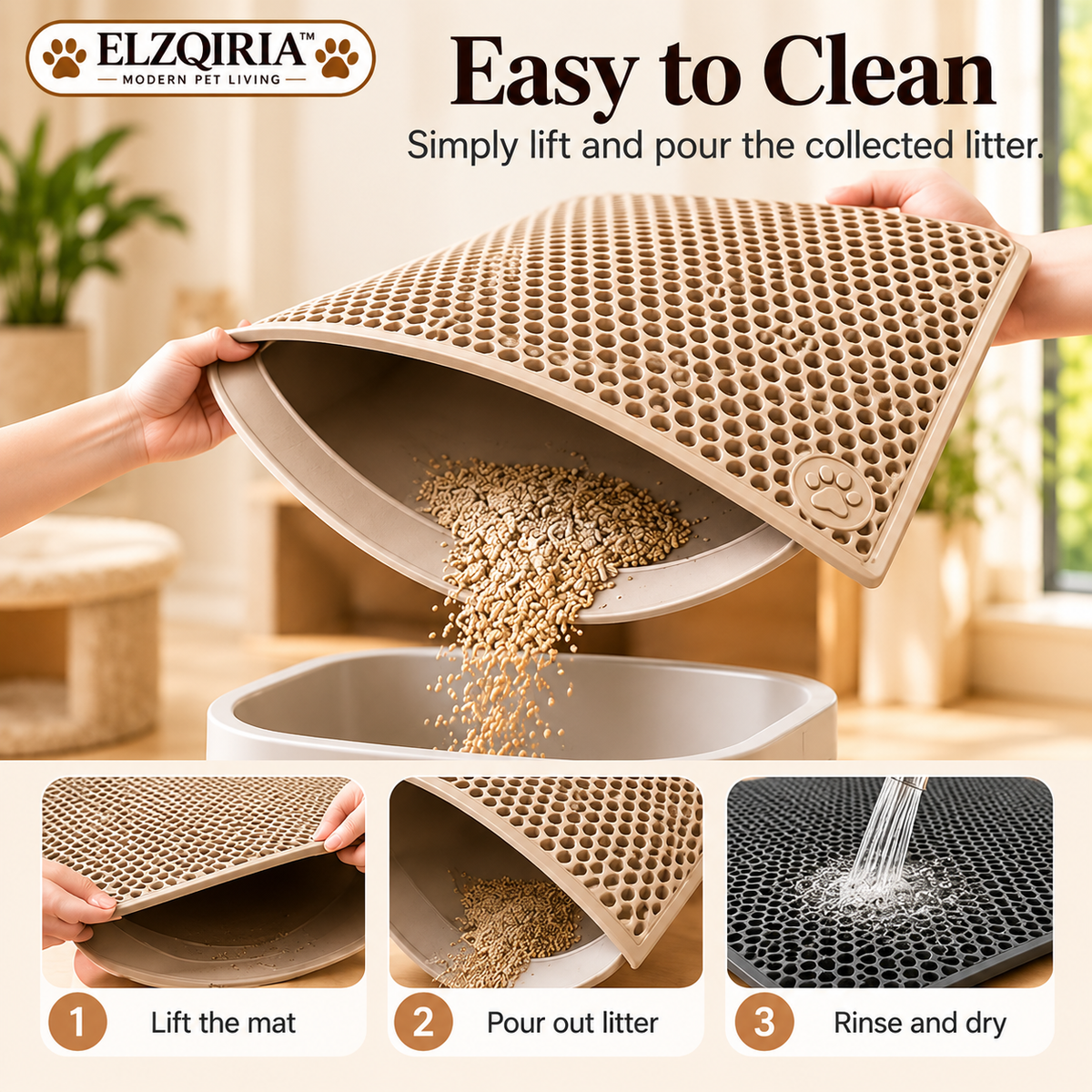 ELZQIRIA™ Grid Cat Litter Trapping Mat, Double-Layer Cat Litter Box Mat with Textured Top Surface and Easy-Empty Design for Indoor Litter Areas