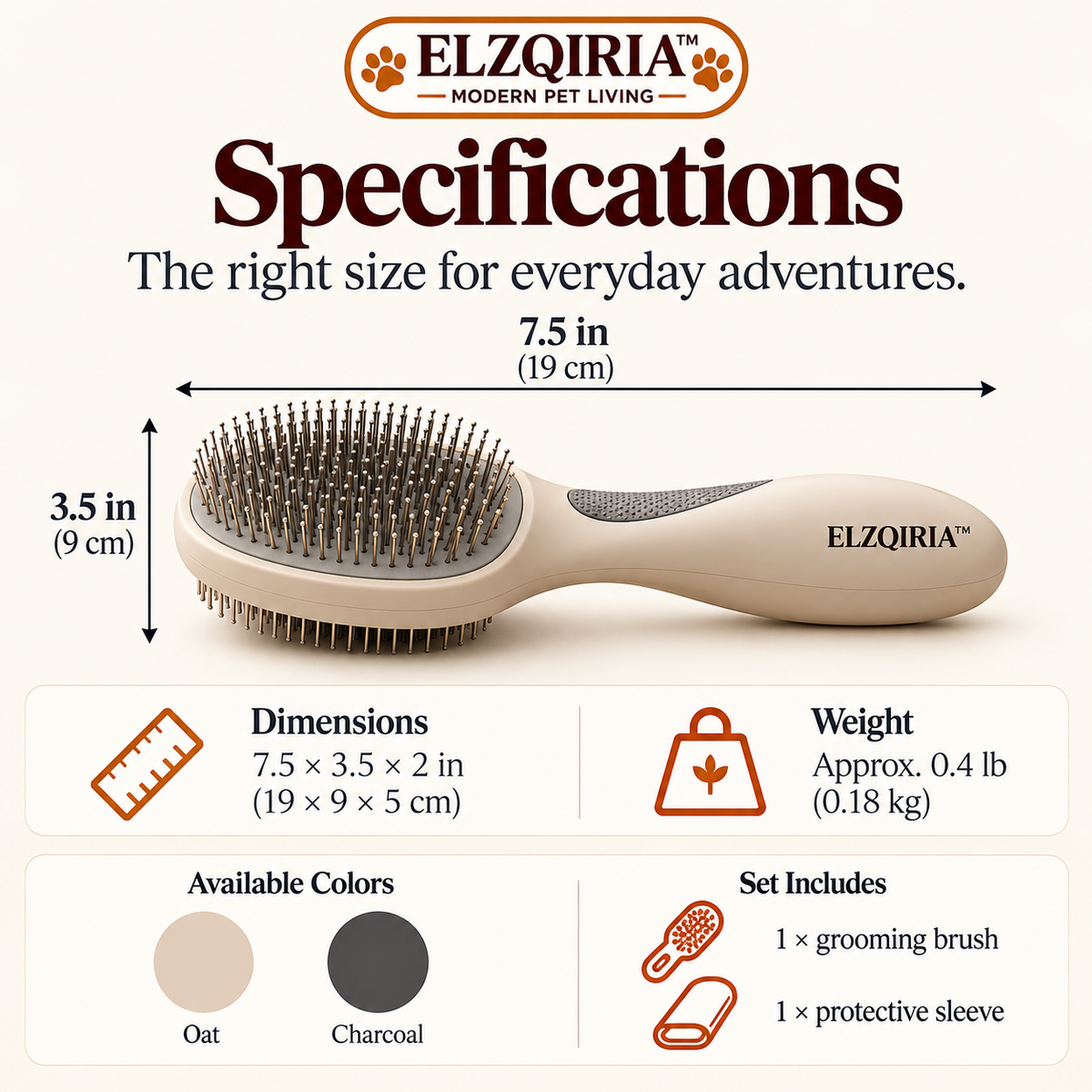 ELZQIRIA™ Contour Pet Grooming Brush – Ergonomic Slicker Brush with Soft-Grip Handle for Dogs & Cats