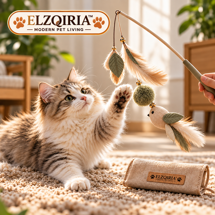 ELZQIRIA™ Drift Cat Teaser Wand Toy Set, Interactive Indoor Cat Play Wand with Interchangeable Fabric Attachments and Storage Pouch