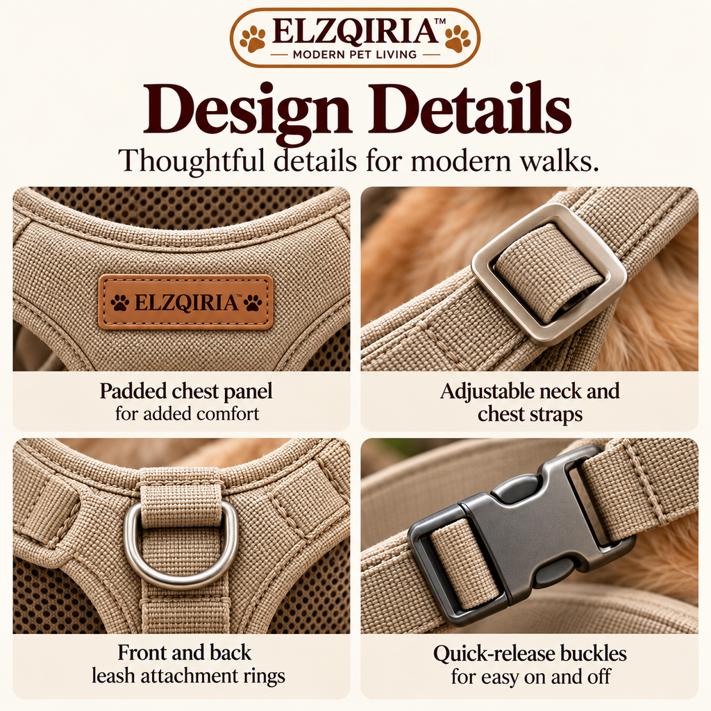 ELZQIRIA™ Form Adjustable Dog Harness – Padded Everyday Walking Vest with Front & Back Leash Attachments