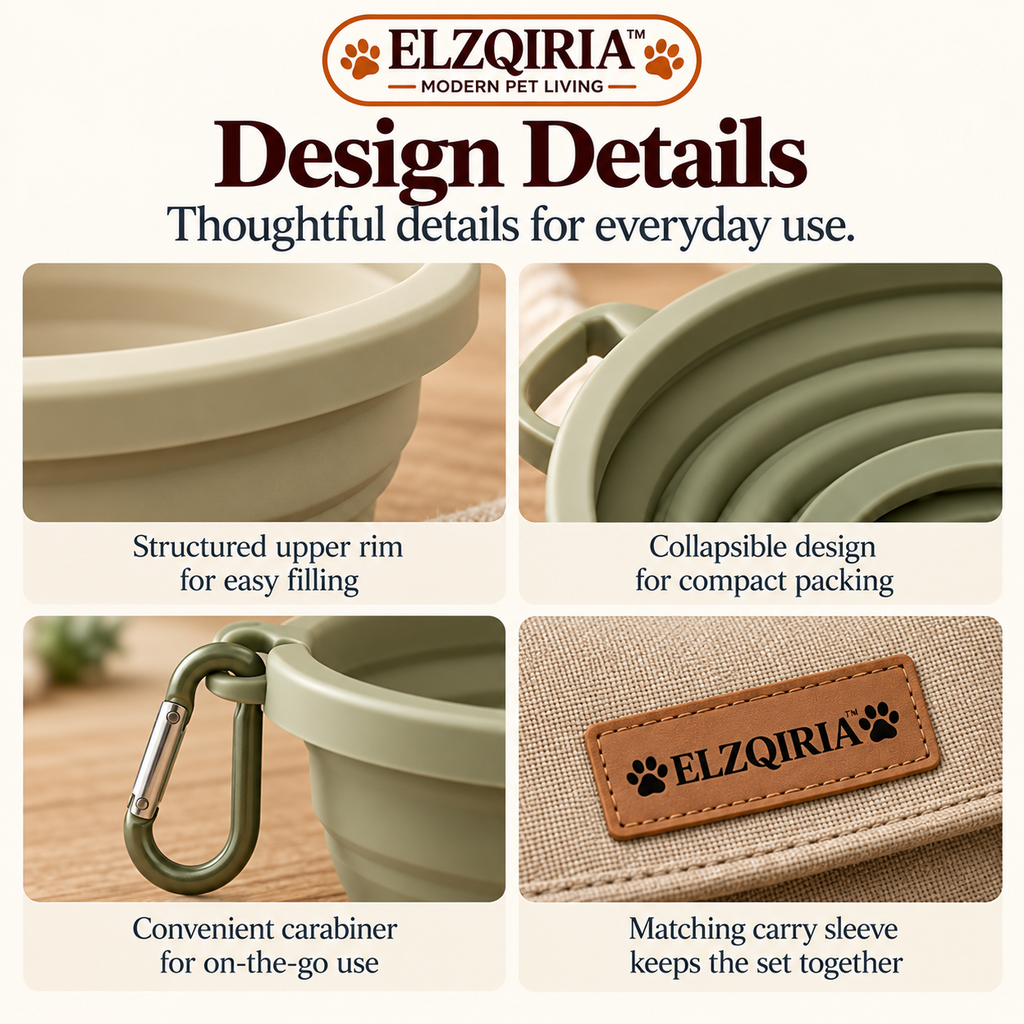 ELZQIRIA™ Foldaway Collapsible Dog Travel Bowl Set – Portable Silicone Food & Water Bowls with Carry Sleeve