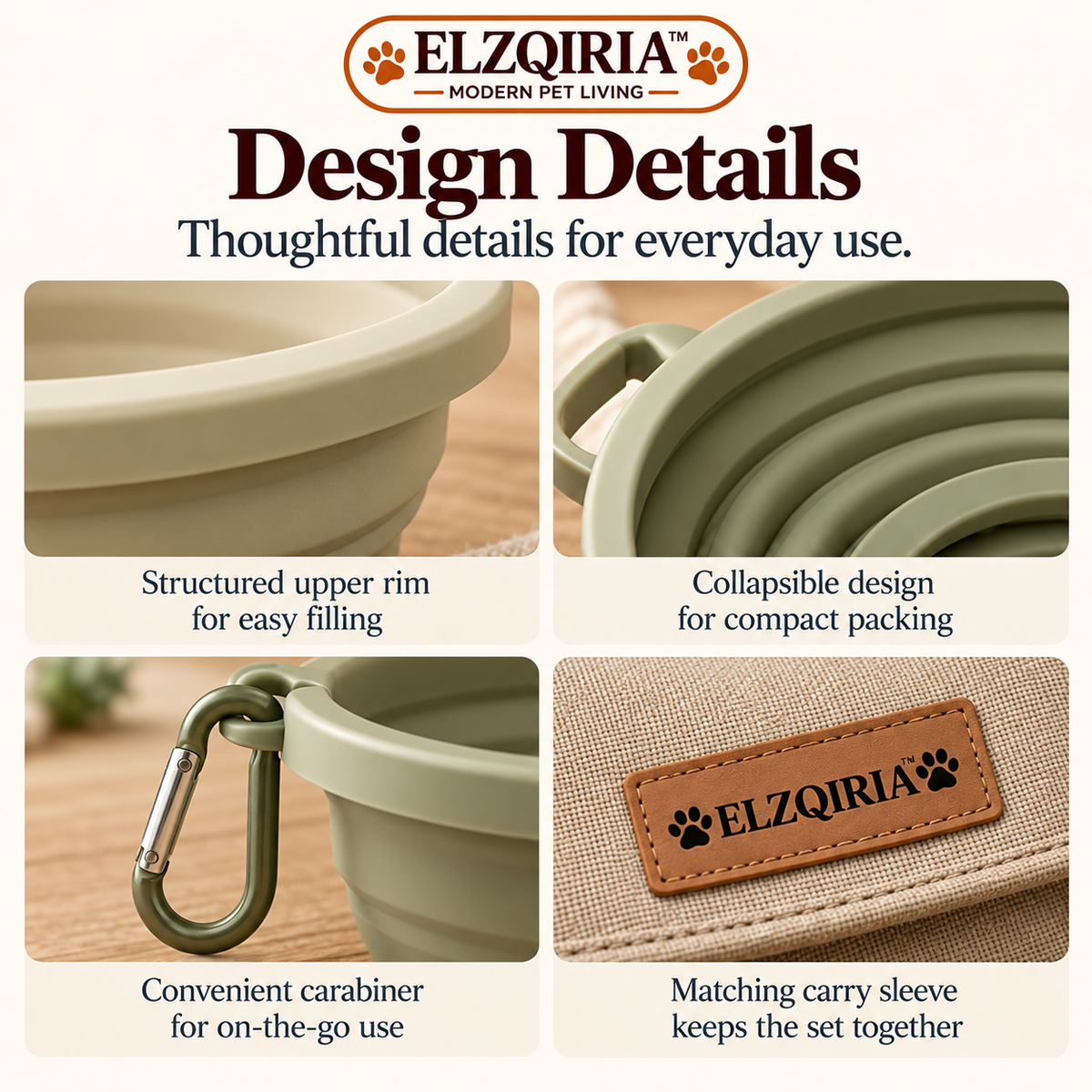 ELZQIRIA™ Foldaway Collapsible Dog Travel Bowl Set – Portable Silicone Food & Water Bowls with Carry Sleeve